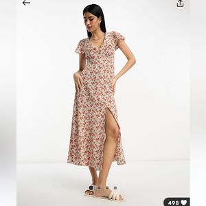 Floral flutter sleeve midi tea dress